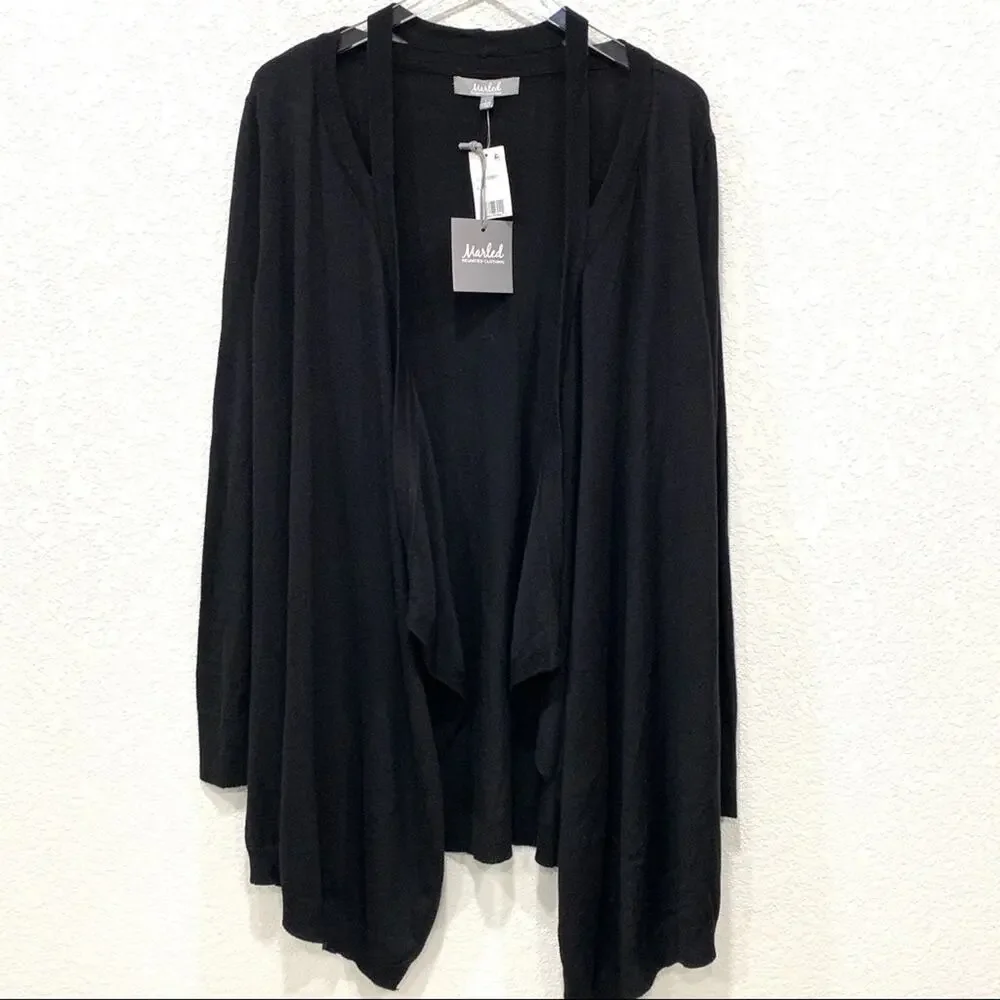 Marled Reunited Hi-Low Cut Out‎ Neck Black Cardigan